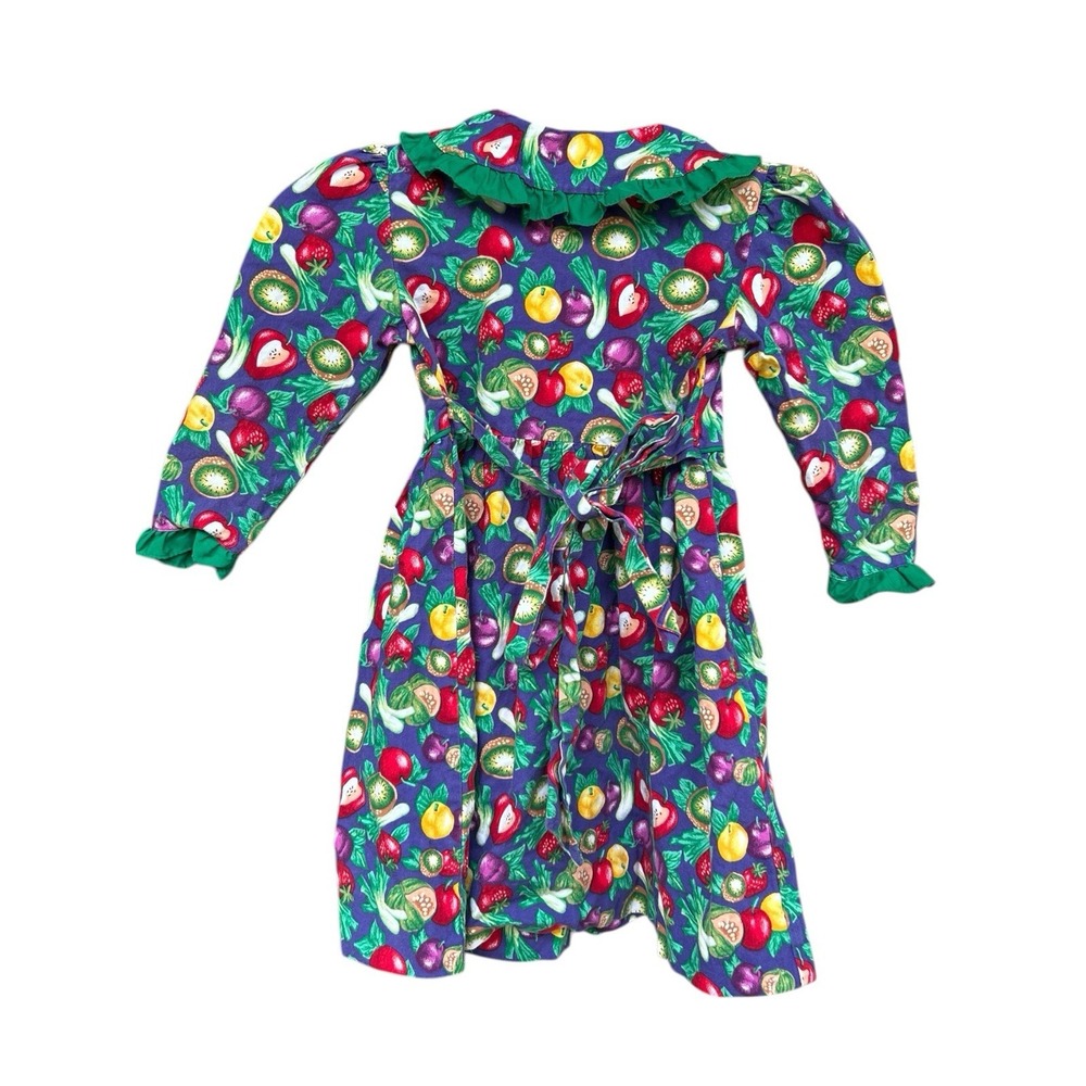Vintage 90s Fruit And Veggie Girls Dress 4 Years Boho Cottagecore Retro - Picture 4 of 4
